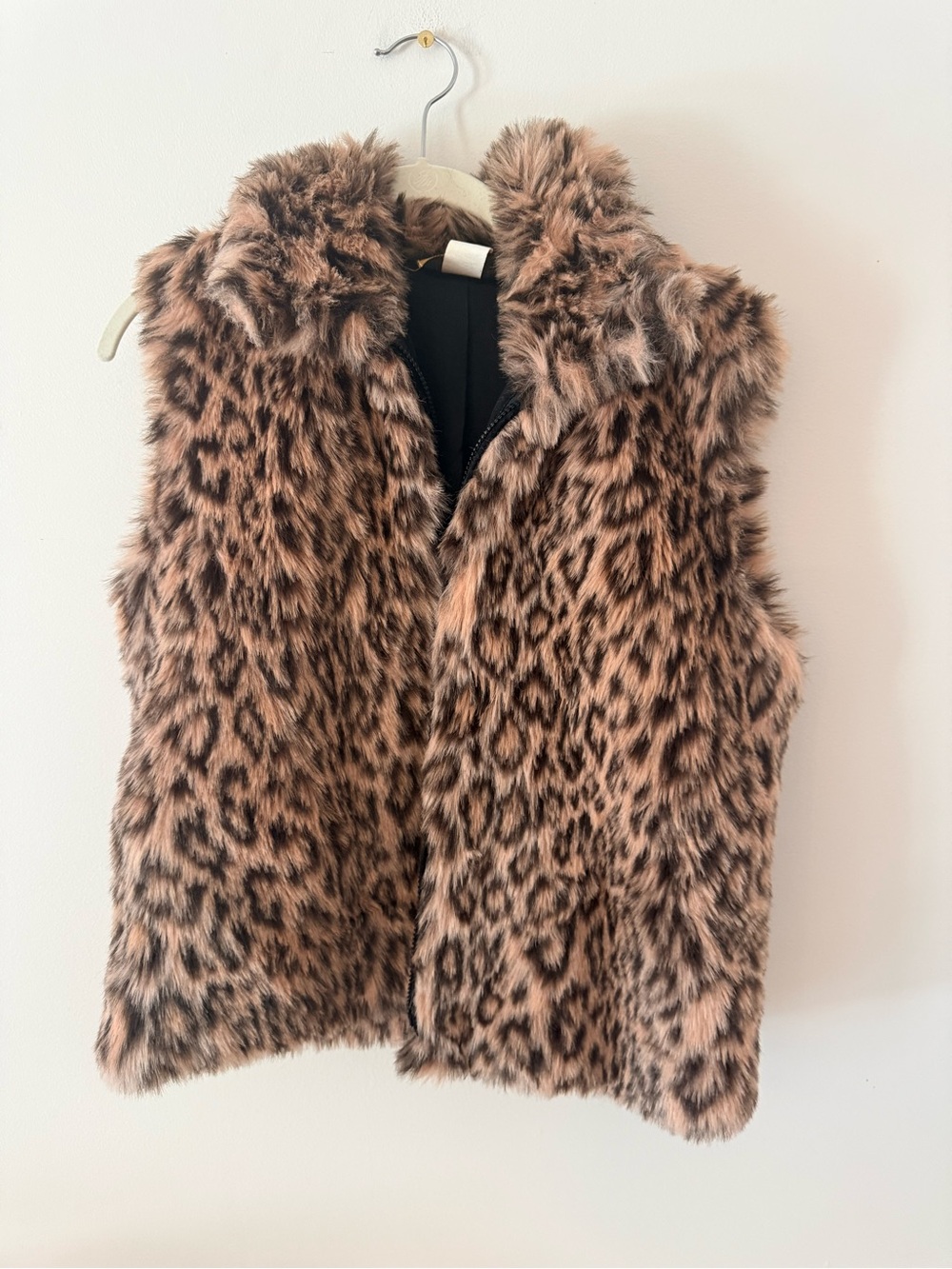 Vintage Painted Pony Leopard Faux Fur Vest Womens M Zip Up Mob Wife Made in USA